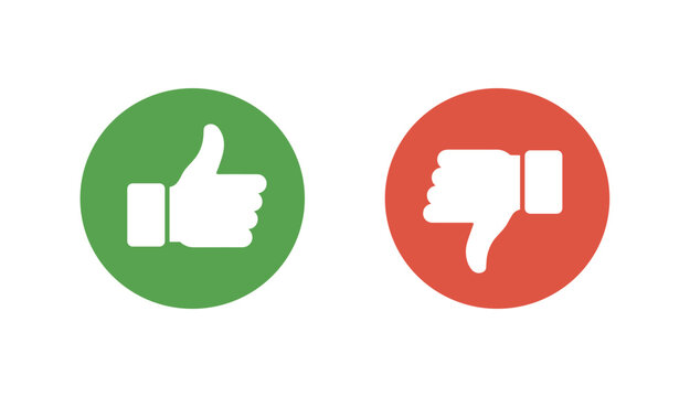 Thumbs Up, Thumbs Down Icons: Simple, clear icons representing a choice between approval and disapproval. A decision, rating, feedback, choice, opinion, vote, comparison, judgement, evaluation.