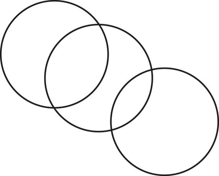 Abstract Minimalist Black Line Art of Three Intersecting Circles forming a Venn Diagram Design Element
