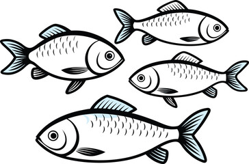 Fototapeta premium Fish Outline Illustration. Fish Line Art Design. Fish Stroke Illustration. Marine Fish Outline Design. Aquatic Fish Line Drawing. Fish Contour Illustration. Ocean Fish Outline Design. Minimal Fish Art