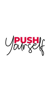 Push Yourself mixed typography text animation, bold red uppercase and cursive black script on white, motivational fitness quote for social media stories and reels.