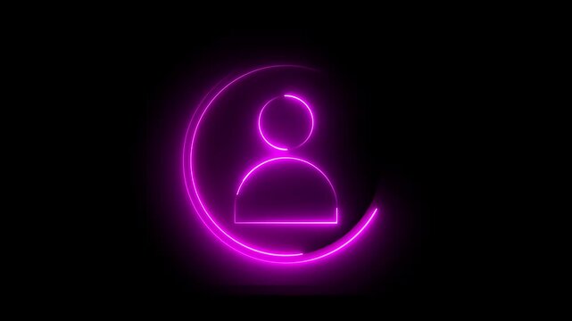 Glowing neon pink color user contact icon animation profile people man male identity account icon sign symbol on black background	