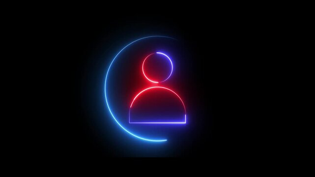 Glowing neon red and blue color user contact icon animation profile people man male identity account icon sign symbol on black background	