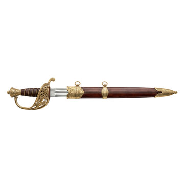 Replica of a Colonial-Era Steel Sword with an Intricately Carved Brass Hilt