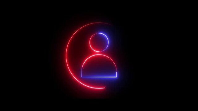 Glowing neon red and blue color user contact icon animation profile people man male identity account icon sign symbol on black background	