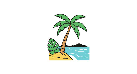 Fototapeta premium Palm tree on sandy island beach.