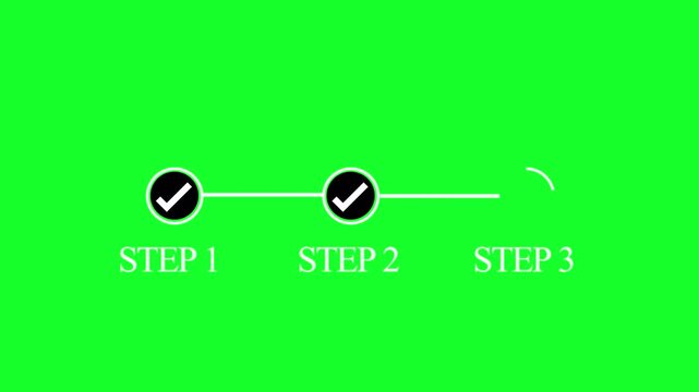 abstract 3 step infographic process with check mark icon animation.in 4K animation process success with check marks on transparent background with  alpha channel Step-by-step process icon animation