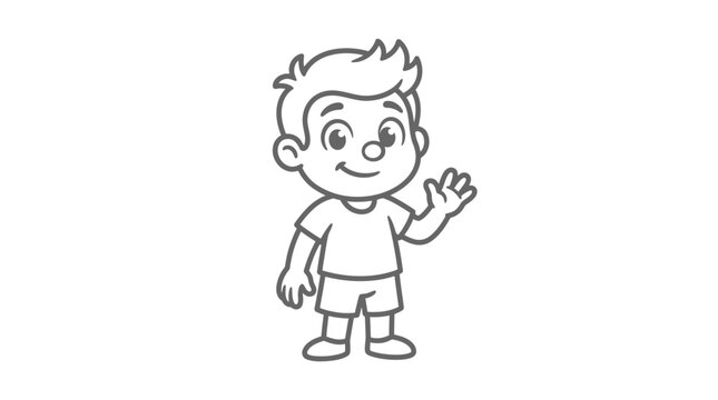 Cute cartoon boy character waving hand illustration.