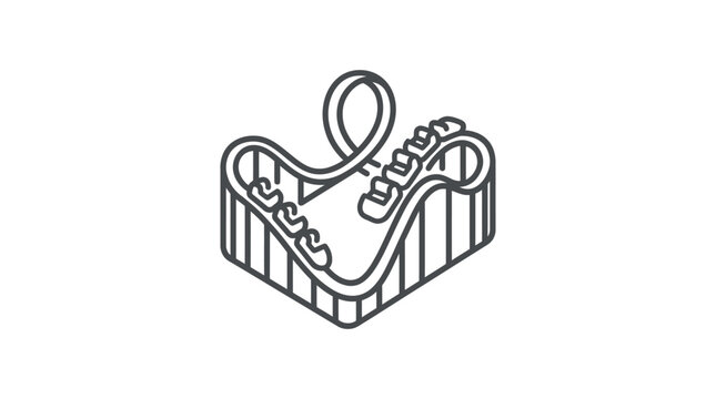Isometric roller coaster track with car line art icon.
