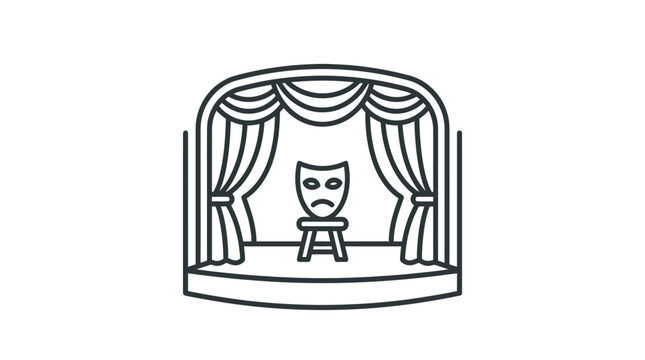 Small puppet theater stage with a theatrical mask.
