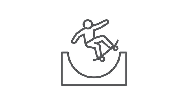 Skateboarder performing trick in half-pipe line art.