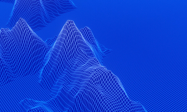 Gradient blue and white grid mountain. Abstract landscape