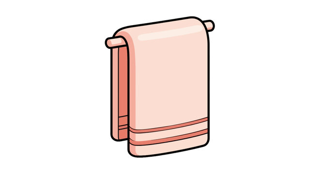 Pink towel with red stripes hanging.