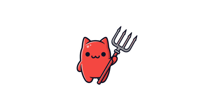 Red cartoon cat with pitchfork toy.