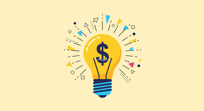Bright yellow light bulb featuring a dark dollar sign inside representing a creative financial idea or a profitable business concept.