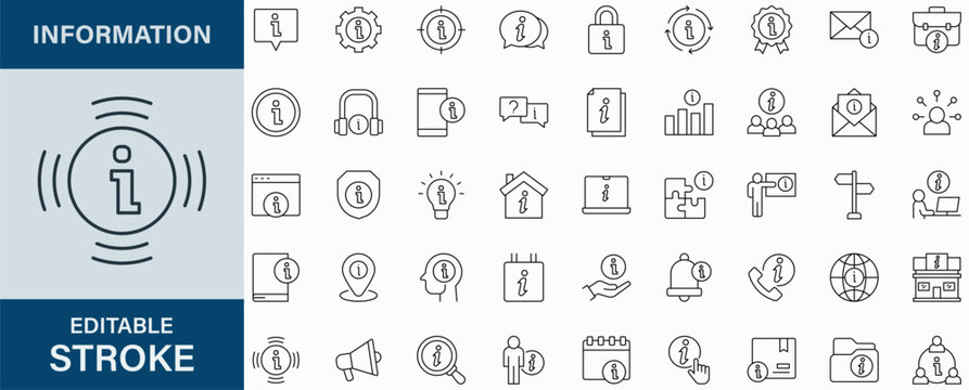 Information icon collection set. Editable stroke.