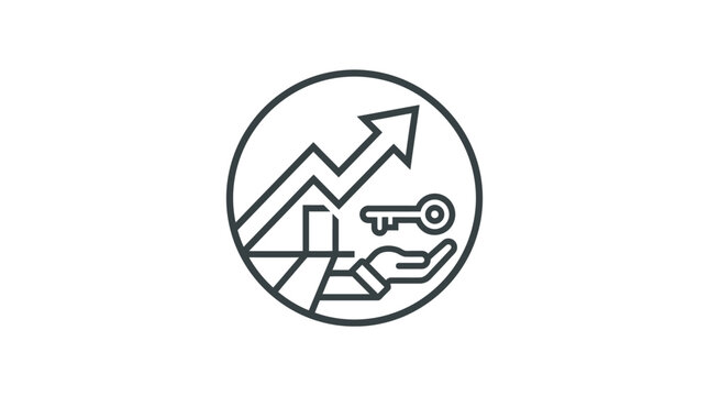 Strategic growth icon with key to success symbol.