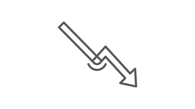 Downward arrow breaking through a line graph.