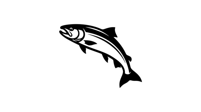 Black and white illustration of leaping salmon fish.
