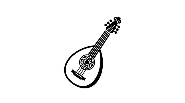 Detailed black and white illustration of lute instrument.