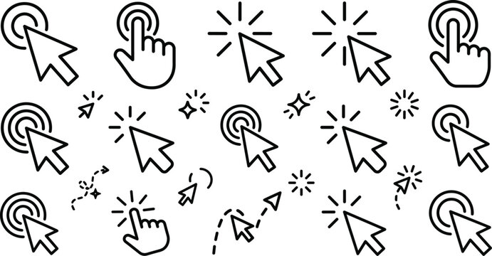 Mouse cursor click line icons vector set for website interface computer pointer hand navigation digital interactive touch screen