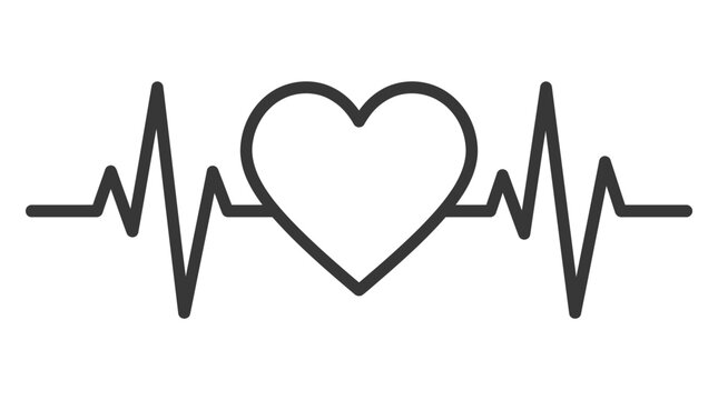 Heartbeat pulse EKG line with heart symbol icon.