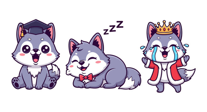 Cute Husky Puppies In Various Academic And Royal Outfits.