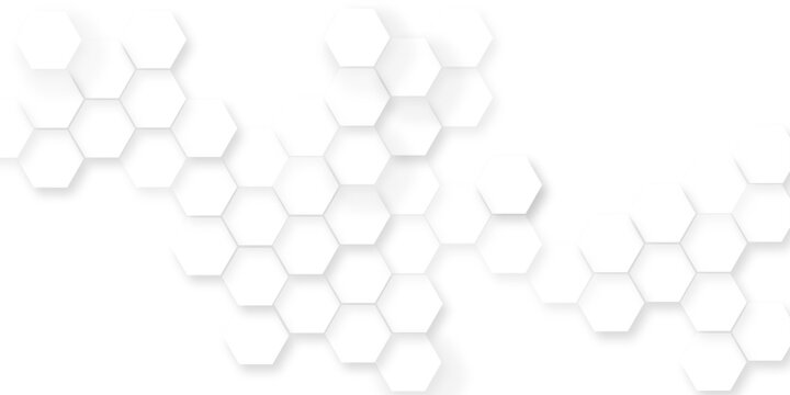 Abstract white 3d hexagonal surface with geometric wave line, light white hexagonal tile pattern, abstract white honeycomb structure featuring organic geometric patterns creates a modern design.