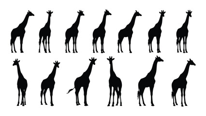giraffe silhouettes in black and white grid arrangement silhouette animal wildlife safari africa nature vector illustration graphic design pattern icon © SIMPLYXRIAD