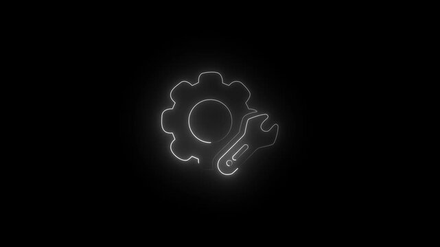 Neon Settings Icon with Tools Animation, Glowing Gear and Wrench Symbol, Futuristic Technology UI Motion Graphic