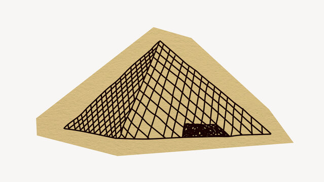 Louvre Museum, Paris attraction, line art collage element