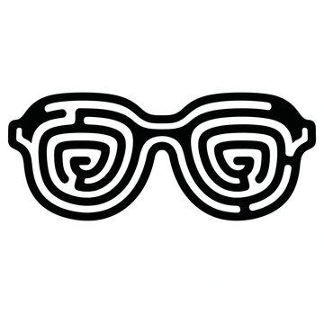 Hypnotic glasses icon with spiral lens patterns isolated on white background for mental health, psychology, and optical illusion concepts in minimalist line art