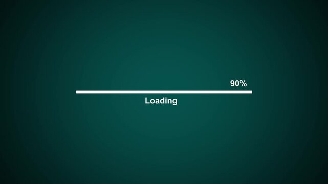 Loading Progress Bar at 90 Percent on Dark Digital Screen with Futuristic User Interface, Data Processing Status and System Update Animation