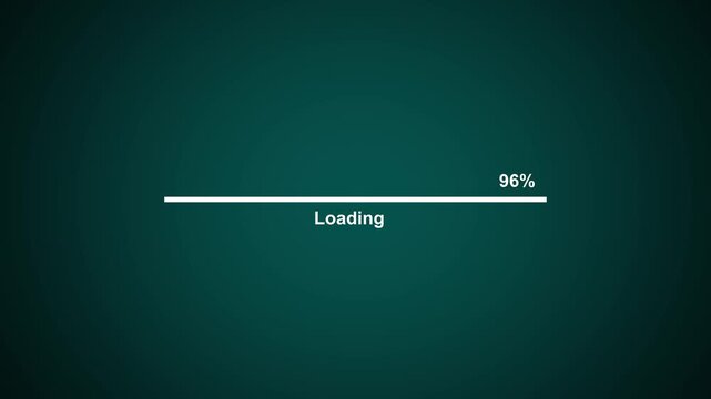 Loading Progress Bar at 96 Percent on Dark Digital Screen with Futuristic User Interface, Data Processing Status and System Update Animation