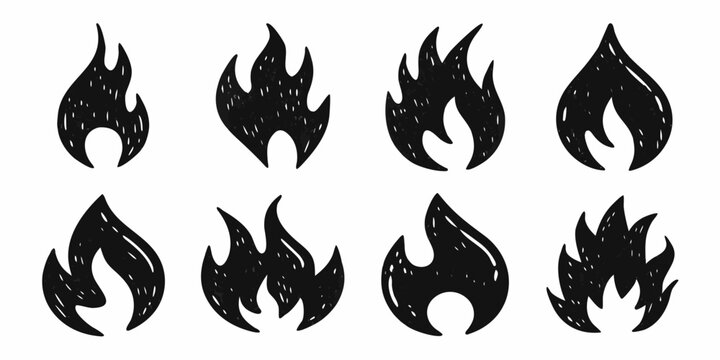 Charcoal Fire Silhouettes A Set Of Eight Black Vector Illustrations