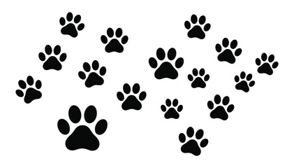 Fototapeta premium Paw prints on white background, cute animal footprints for design.