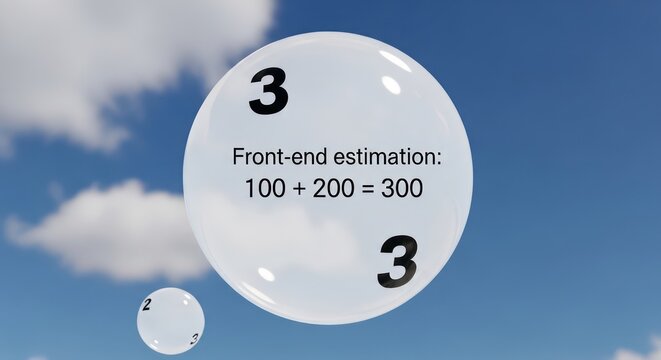 Visual Front End Estimation Math Addition with Bubbles on Sky Background.