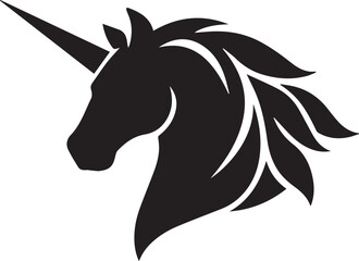 Black silhouette unicorn head with flowing mane Vector © Mukta