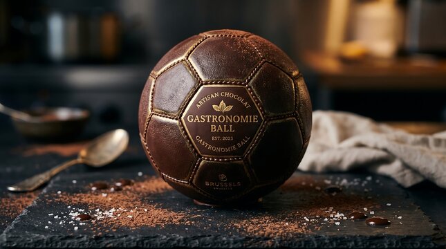Creative crossover 3D render hybrid design mixing a heavy antique leather vintage ball with