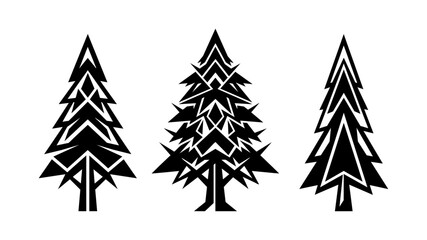 Abstract Pine Tree Logo Set - Minimalist Black Vector Icons © Stock Master 