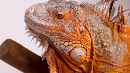 Fototapeta premium Close Up Profile of a Vibrant Orange Iguana Perched on a Branch