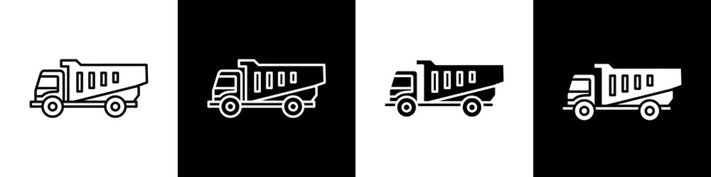 Dump truck black and white icon design concept