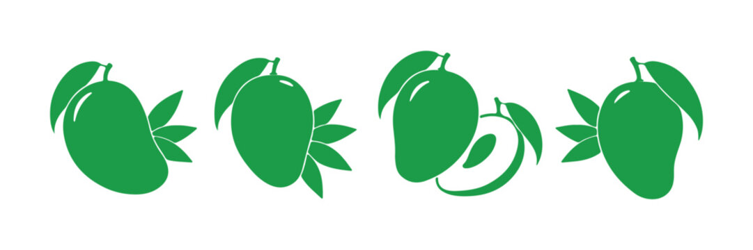 Green tropical fruit silhouette set with elegant mango shapes.
