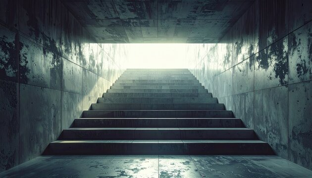 Staircase Leading to Bright Light at the End of a Dark Tunnel.