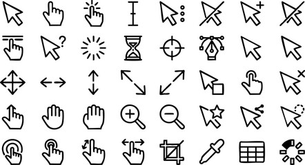 Fototapeta premium Set of computer mouse cursor pointer and touchscreen gesture icons for user interface design with interface