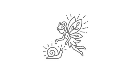 Whimsical fairy flying with a snail line art. © Aleksander