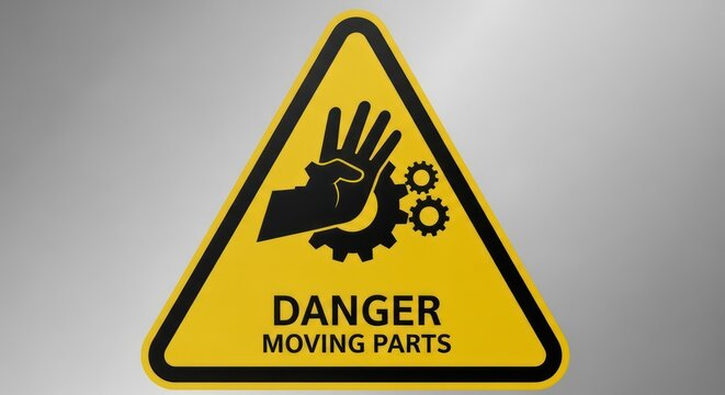 Warning sign for moving machine parts.