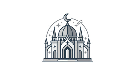Mosque illustration with large dome and celestial details. © aflahul rozi