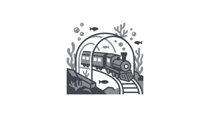 Steam train traveling through underwater glass tunnel with fish. © aflahul rozi