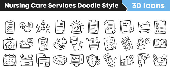 Collection of hand drawn medical nursing care service doodle icons © Vectoravec