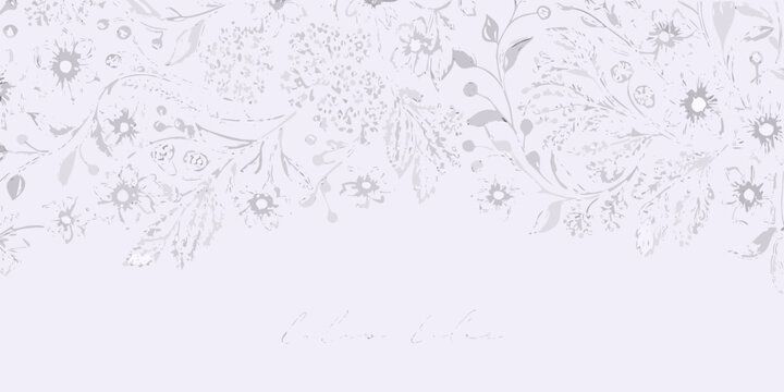 Floral ornament in lilac line art delicate botanical illustration